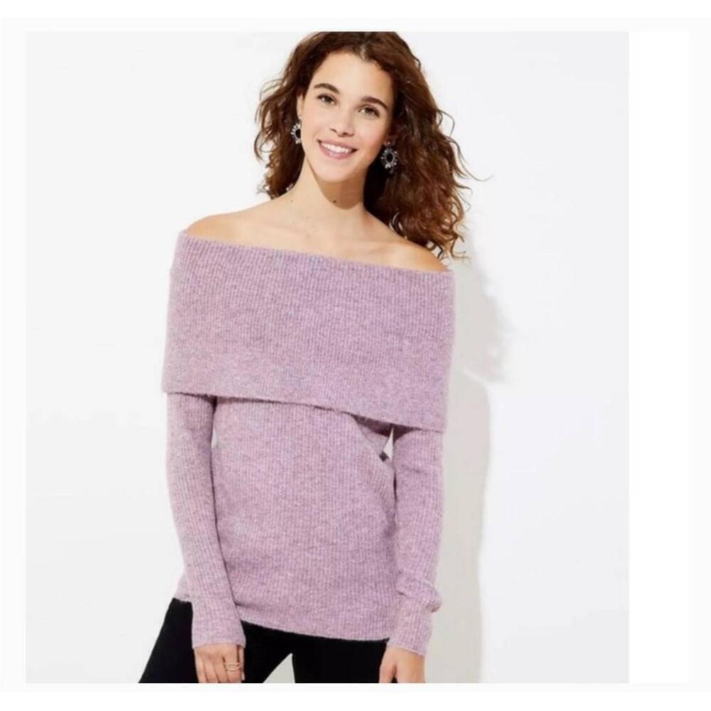 NWT Ann Taylor Loft Womens Purple Long Sleeves Off-Shoulder Sweater Small